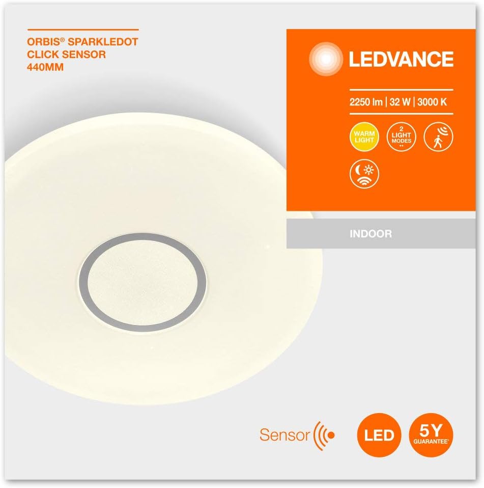 LEDVANCE LED Wall and Ceiling Luminaire in Glitter Optics with Motion Detector, Warm White (3000K) - Image 3