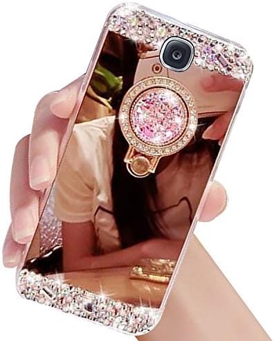 Galaxy s4 Case,XIHUA Luxury Crystal Rhinestone Soft Rubber Bumper Bling Diamond Glitter Mirror Makeup Case with Ring Stand Holder for Samsung Galaxy S4 - Rose Gold