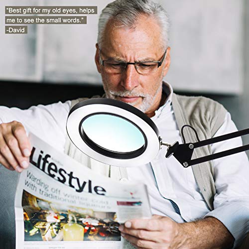 Psiven LED Magnifying Lamp, Dimmable Magnifier Desk Lamp/Task Lamp with