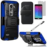 Phonelicious Hybrid Armor Dual Layer Rhino Kickstand Belt Holster Clip Combo Rugged Case for LG Power L22C / LG Leon C40 Bundle with Screen Protector, Stylus - Blue Extreme