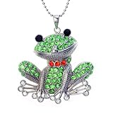 PammyJ Crystal Happy Green Frog Pendant Necklace, 24