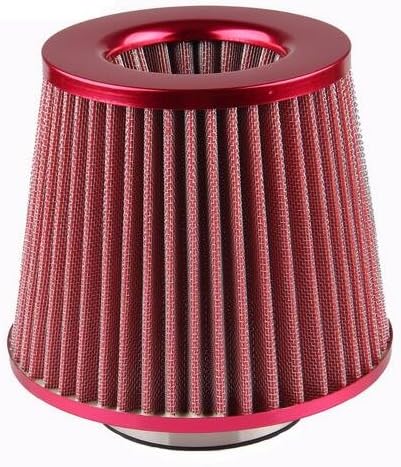 Universal 3" Inlet Cold Air Intake Chrome Short Ram Intake Open Top Cone Air Filter Lexitek (Red)