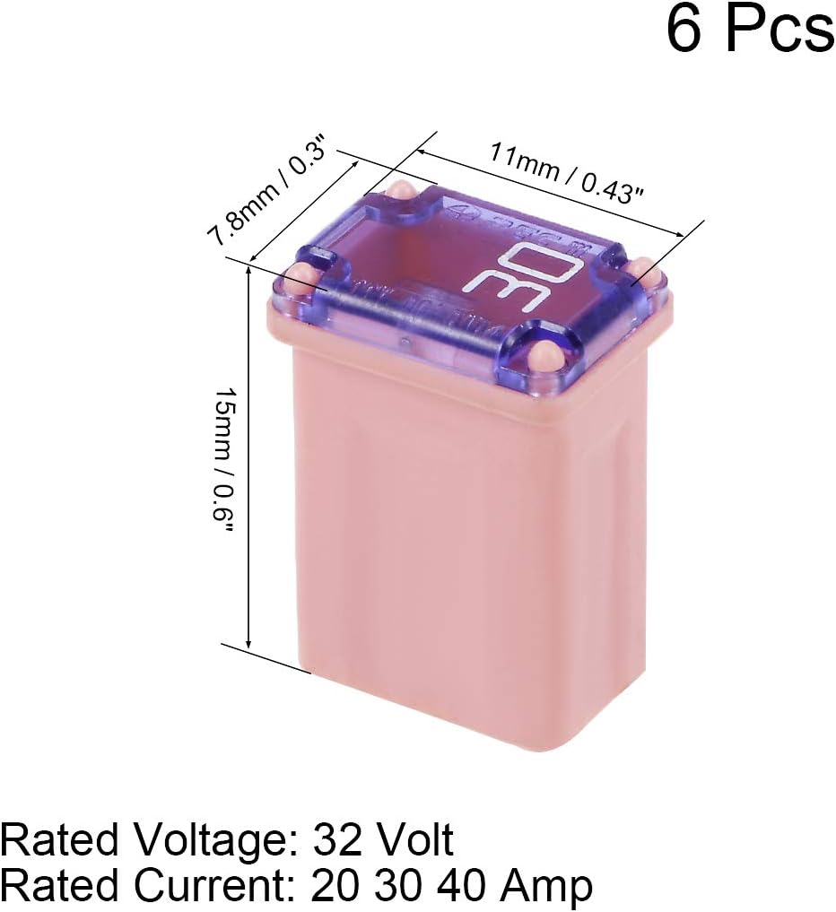 sourcing map Automotive Mini Cartridge Fuse Set 32V 20A 30A 40A Female Terminal for Car Truck Vehicle 6pcs - Image 3