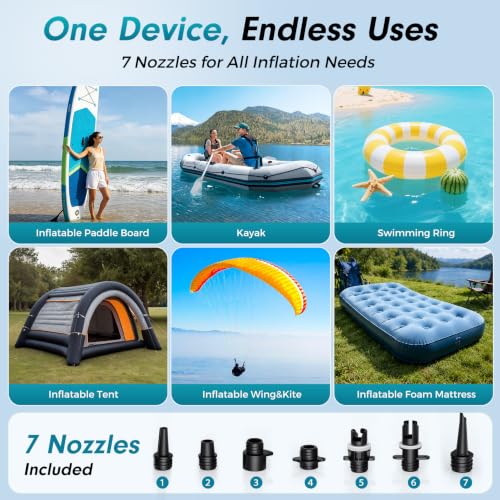 150PSI Electric Paddle Board Pump, 16000mAh Cordless Rechargeable SUP Pump with LED Light, Intelligent Triple Stage Inflation & Deflation, Auto-Off for Stand Up Paddle Boards, Surfing Kite, Tent, Boat