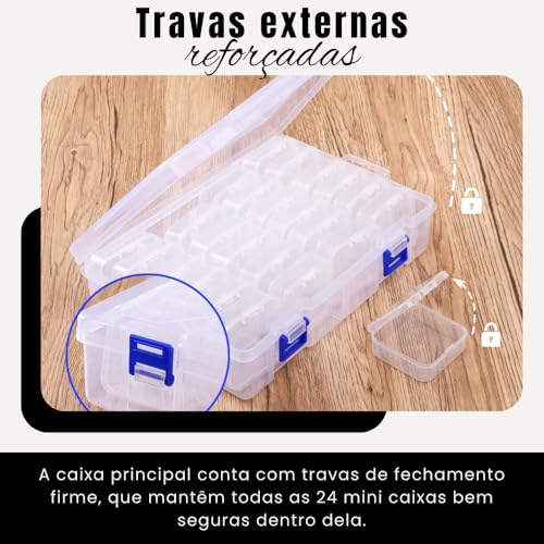 Caixa Organizadora com 24 Mini Organizadores Transparente com Tampa - Mini Recipientes de Armazenamento Joias Bijuterias Miçangas Parafusos Artesanato Costura Acessórios - Shop100
