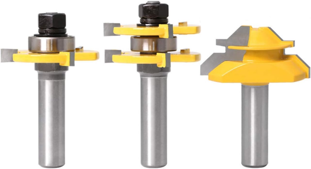 GAFeng 3PCS Tongue and Groove Router Bit Tool Set 1/2 Inch Shank+45°Lock Miter Bit 1/2 Inch Shank For Doors, Tables, Shelves, Walls, DIY Woodwork - - 