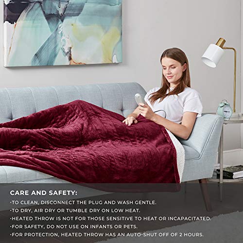 MP2 Heated Electric Sherpa Throw Blanket with 3 Heat Settings and 2 - Hour Auto Shut Off 50" x 60" Red