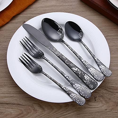 20-Piece-Silverware-Set-Stainless-Steel-Flatware-Cutlery-Set-for-4-Knives-and-Forks-and-Spoons-Sets-Unique-Pattern-Design-Dishwasher-Safe-Black1