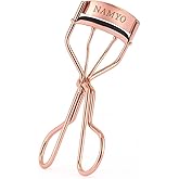 Namyo Premium Eyelash Curler Rose Gold Edition with 5 Years of Silicone Refill Pads Supply - Makeup Lash Tool with Lasting Lift, Gift Ready Travel Pouch Including Satin Bag