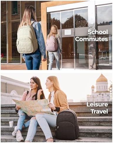 Laptop Rucksack für Frauen, Reiserucksack Schulrucksack Teenager Gesteppter Tagesrucksack, Wasserfeste Büchertasche für 15,6-Zoll-Laptop, College Reise Beige