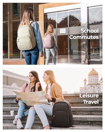bagsmart Laptop Backpack for Women, Travel Backpack, School Backpack, Teenager Quilted Daypack, Waterproof Book Bag for 15.6 Inch Laptop, College Travel, Beige