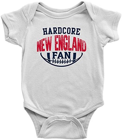 PassionLoft Hardcore New England Football Fan Baby Bodysuit Infant Romper Jumpsuit Creeper One Piece Shirt Outfit (White)