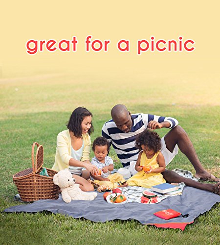 Compact Waterproof Pocket Beach Blanket by Boxiki Travel. Portable Lightweight Folding Tarp with Red Travel Case. Outdoor Picnic Camping Blanket with Easy Attachment Clip
