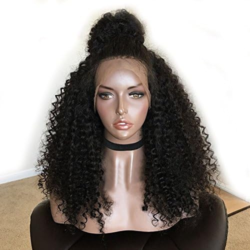 DLME Free Part Kinky Curly Wig With Natural Hairline 22 Inch Long Black Wig With Baby Hair Heat Resistant Synthetic Lace Front Wig For Black Women
