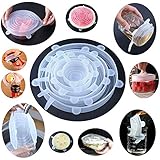 Stretch silicone lid set of 6 multi size lids fits 2.55"- 8.3" for foods, bowls, Jars, Cups, Pots, Mugs covers
