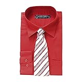 Jacques Valmont - Men's Long Sleeve Shirt with Tie - Bright Red (X-Large)