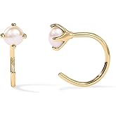 PAVOI 14K Gold 925 Sterling Silver Huggie Half Hoop Earrings for Women | Tiny Boho Colored Cartilage Earring | Blue, Green, Amethyst, Garnet, Black CZ, Turquoise, Opal, Pearl