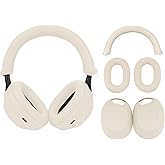 umvowuxa 3 Set Case Cover for Sony WH-1000XM5 Headphones,Embody Ear Pad Cover/Headband Cover/Ear Cover Soft Silicone Headphones Accessories(Off White)
