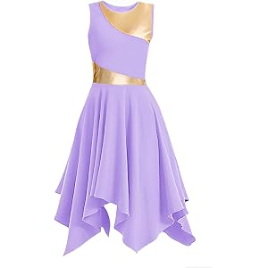 ORIDOOR Women's Praise Dance Dress with Sleeveless Metal Blocks an Irregular Hem Lyrical Worship Dance Costume
