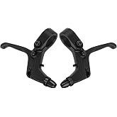 Drhomeam 2Pcs 2 Fingers Bicycle Brake Levers for Mechanical and Linear-Pull Brakes, Aluminum Alloy Adjustable Small Hand V Brake Levers, Colored Children Bicycle Accessories (Black)