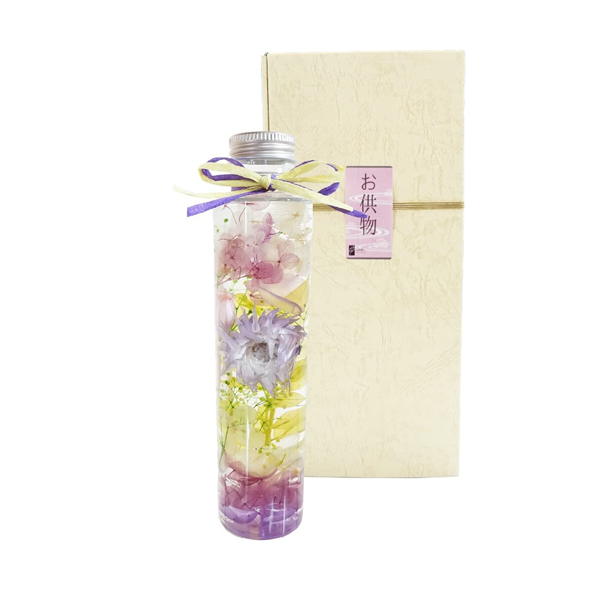 LAGOM お供え ハーバリウム 【NAO】枯れない花 ペット お盆 お彼岸 プリザーブドフラワー 仏花 お悔み 法事 手土産 贈り物 日本製 インテリア リビング 和風 (円柱型（デコラ）, ライトパープル) の商品画像