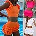 Mlide Fashion Bikini Suit Solid Color Swimwear Short Sleeve Swimming Set High Waisted Ruched Shorts Beach Swimsuit Whitethumb 2