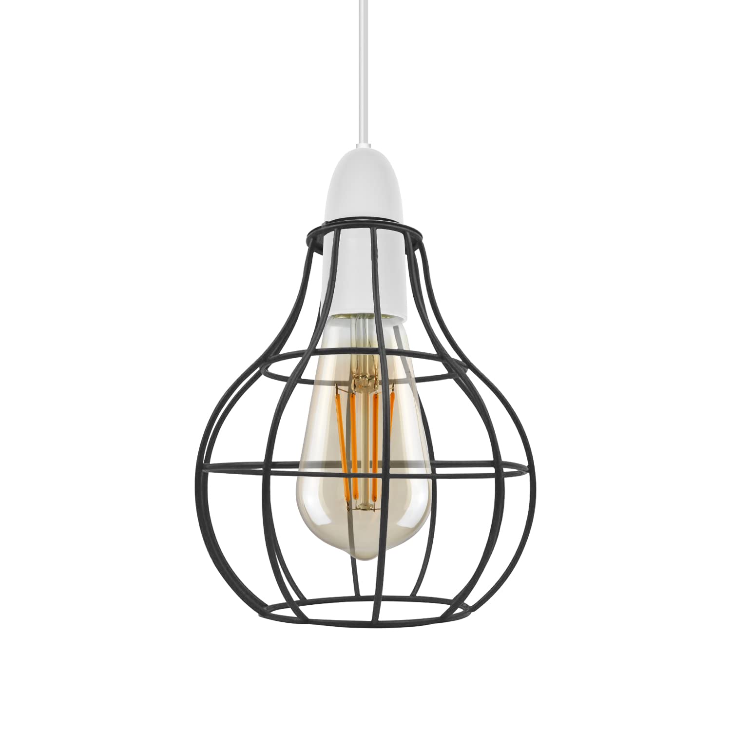Black Modern Metal Wire Cage Light Shade H 18cm, W16cm Easy Fit Metal Hanging Ceiling Pendant Light Fixtures Chandelier Light Fitting Lamp Cage for Hallway Dining Room Living Room (Black 1)