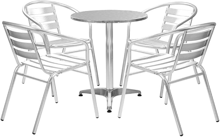 Vidaxl Ensemble A Diner 5 Pcs Table Ronde Argente Aluminium Salon