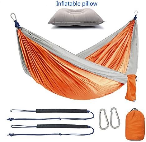 Sleeping Cloud Double Camping Hammock, tree friendly straps, Lightweight Parachute Portable Nylon Hammocks with pillow for Camping, Hiking, Travel, Beach, Yard(Grey/Orange, Double)