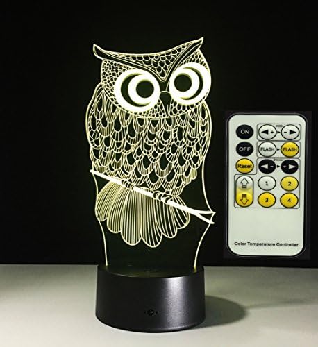 3D Owl Touch Night FX Lamp, Meago 7 Color Changing Touch Switch Table Light with Remote Control USB Desk LED Night Light Home Decor Customized Gift for Children (owl remote)