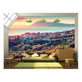 Colorful Spring Sunset in The Solanto Village, Mediterranean Sea - Removable Wall Mural | Self-Adhesive Large Wallpaper - 66x96 inches