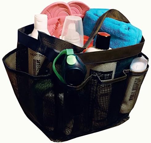 Mesh Shower Caddy Tote plus PVC Zipper Bag - Bathroom Caddy for Gym Camp College Dorm Room, Black