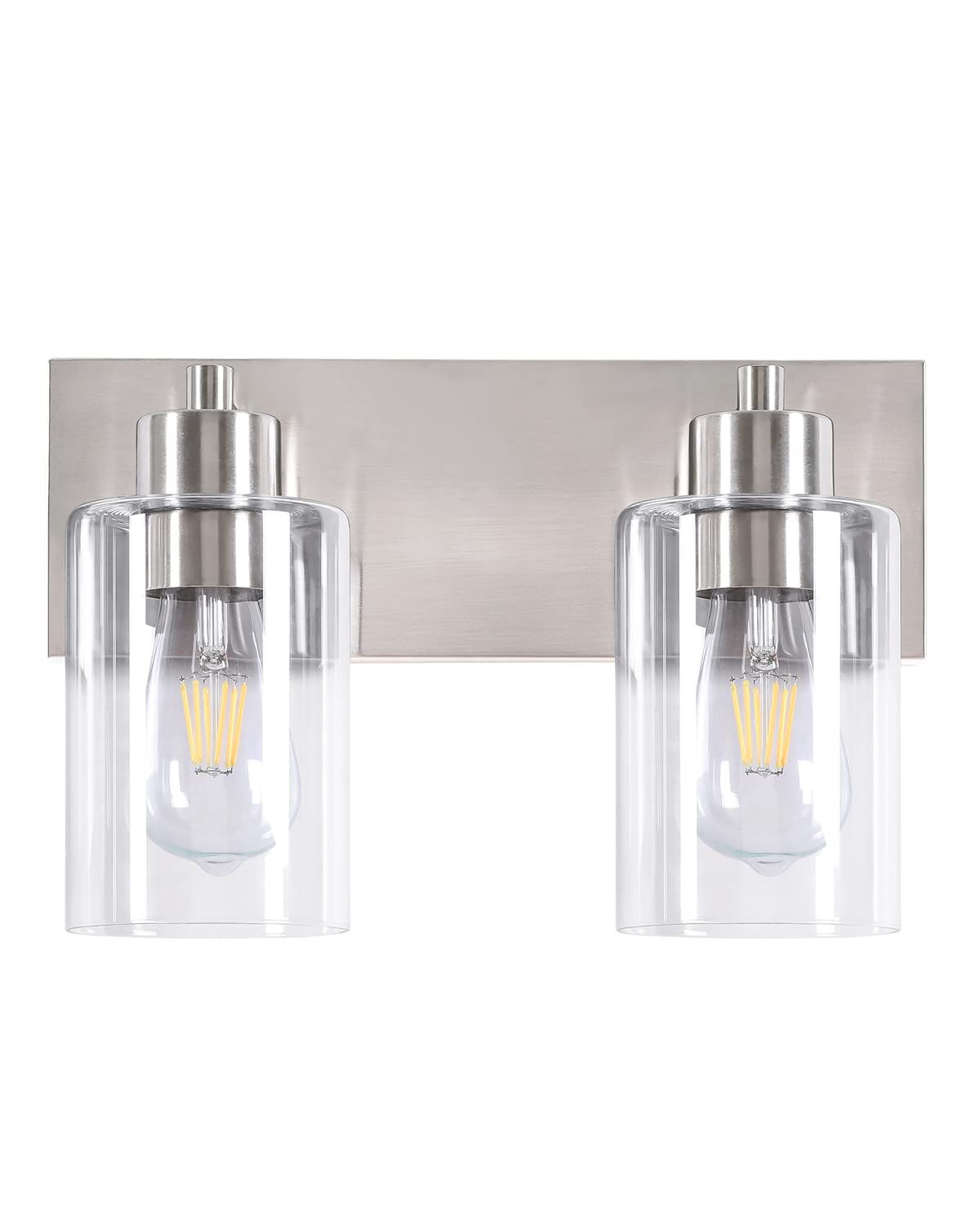 Photo 1 of Chosenior Bathroom Light Fixtures, 2-Light Brushed Nickel Bathroom Vanity Light, Modern Wall Sconces with Clear Glass Shade for Hallway Kitchen Foyer