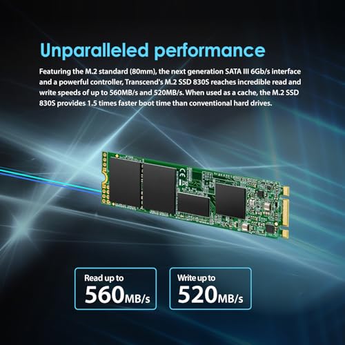 Transcend 1TB M.2 2280 SATA III SSD with Dram Cache, Up to 560MB/s, Compatible w/Ultrabook Laptop PC Desktop, 3D TLC NAND Flash Internal Solid State Drive, LDPC Error Correction ECC, B+M Key -MTS830S