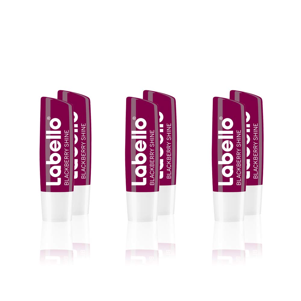 Labello Blackberry Shine im 6er Pack (6 x 4,8 g), Lippenpflegestift mit zartrotem Glanz und Schimmerpigmenten, Lippenpflege ohne Mineralöle