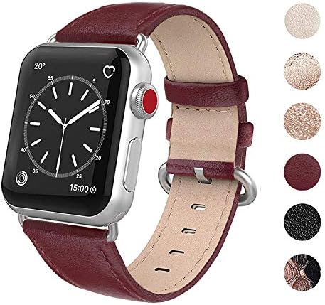 Ceaber Leather Strap Compatible for Apple Watch Band 38mm 40mm, Genuine Leather Band Replacement Strap for iWatch Apple Watch Series 4 3 2 1, Sports & Edition Women, Wine Red