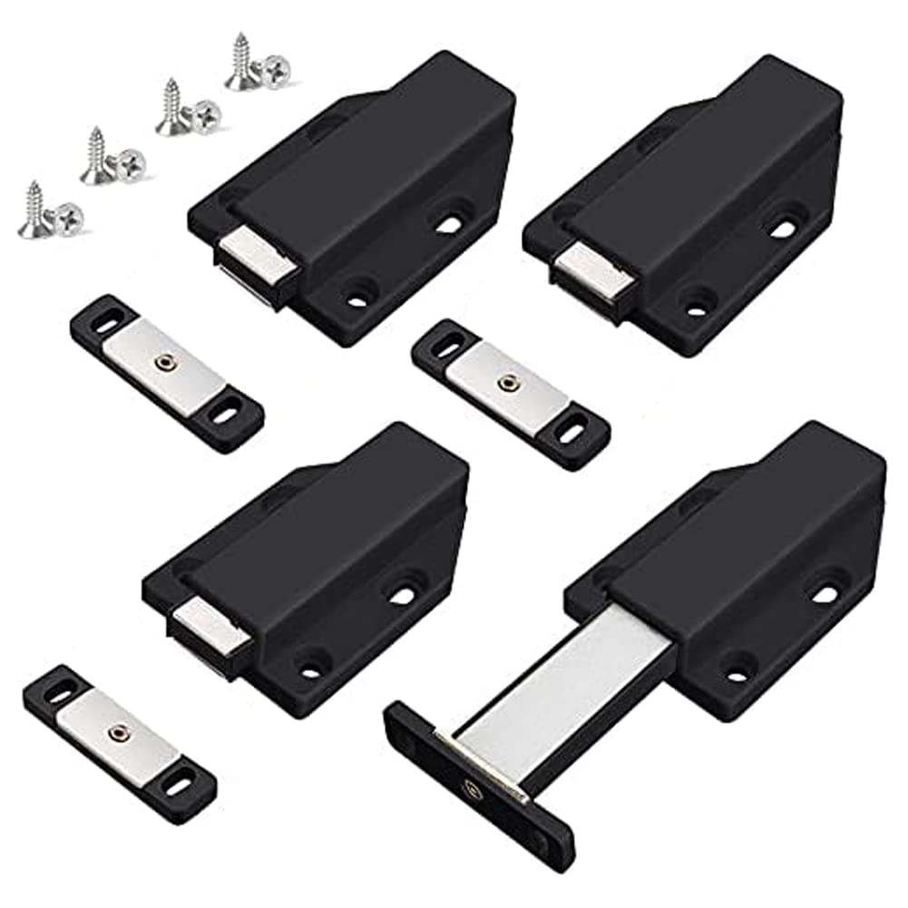 Tsudoku Push Latch Heavy Duty 4 Pack Push to Open Cabinet Hardware Magnetic Contact Latches for Door Push Black