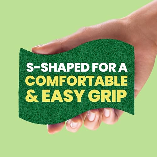 SCOTCH-BRITE HEAVY DUTY SCRUB SPONGE, 9 KITCHEN SPONGES DESIGNED FOR TOUGH MESSES IN THE KITCHEN THAT LAST 3X LONGER*, BEST FOR CAST IRON SKILLETS AND OUTDOOR GRILLS, FLEXIBLE, DURABLE, AND STRONG
