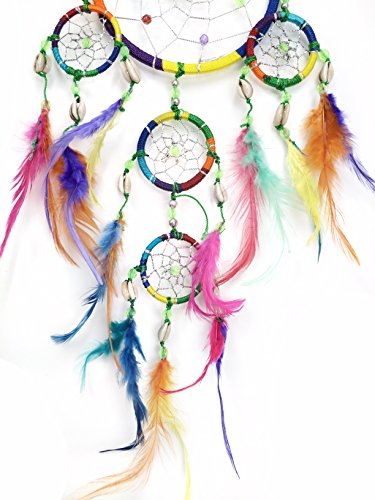 PEPPERLONELY Dream Catcher Pink and Blue Feathers 4.5 Inch Diameter, 20 Inch Long