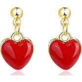 QLYOVWE Red Love Heart Dangle Earrings for Women Fashionable Statement Earrings Minimalism Heart Earrings Hot Pink Earrings