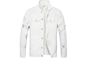 LZLER Men's Denim Jackets Distressed Destroyed Classic Vintage Slim Fit Ripped Fashion Trendy Trucker Jean Jackets