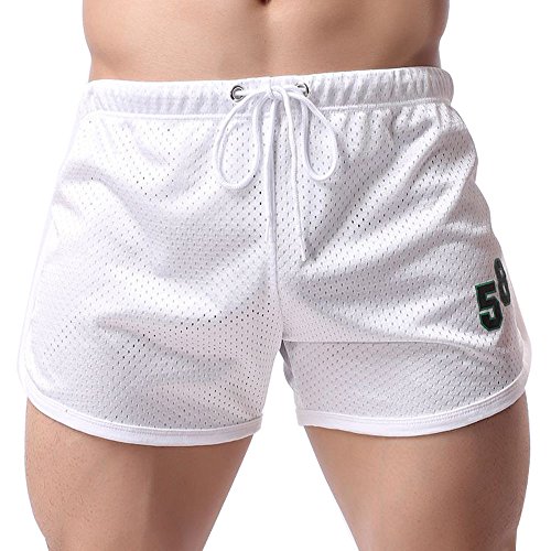 Men Gym Shorts, JOYFEEL Casual Quick Dry Bodybuilding Beach Shorts Running Workout Training Active Sport Shorts White