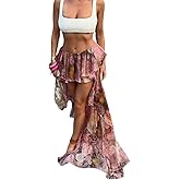 THLAI Womens Maxi Floral Skirt Ruffled Long Skirts Spring Summer Vacation Skirt