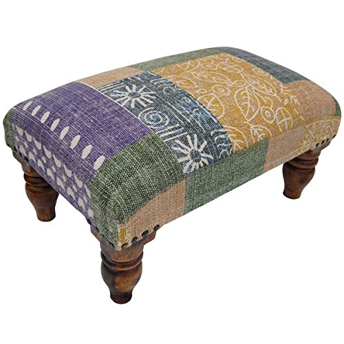 Herat Handmade Printed-Cotton Upholstered Wooden Footstool (India)