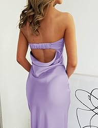 Realtix Satin Silk Backless Tube Tops Maxi Dress