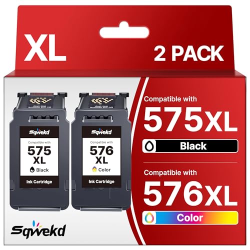 Sqwekd PG-575XL CL-576XL Ink Cartridges for Canon 575 576 XL Cartridges for Canon PIXMA TR4755i TS3750i TR4756i TS3751i TS3752i TS3550i TS3551i TR4750i TR4751i (Black Tri-Color, 2-Pack)