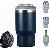 FAMKX 14oz 4 in 1 Stainless Steel Can Cooler Beer Bottle Insulator With 2 Lids for 12oz can&bottle, Double walled insulated Thermocooler &Travel Mug Holder Keeping Your Bevearge Cold (Navy#)