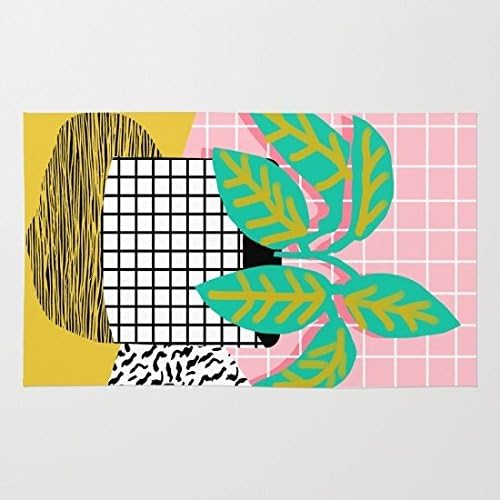 Get Real Potted Plant Throwback Retro Neon 1980s Style Art Print Minimal Abstract Grid Lines Shape Doormat Floor Mat Rug Inside Rubber Doormat 23.6''(L) x 15.7''(W)