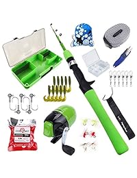 Freehawk   Caña de pescar para niños con carrete giratorio, caña de pescar Combo kits completos, caña de pescar telescópica portátil para jóvenes con funda de señuelo completo y bolsa de transporte para pesca y principiantes jóvenes
