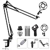 Upgraded Adjustable Microphone Suspension Boom Scissor Arm Stand with Shock Mount Mic Clip Holder 3/8’’ to 5/8’’ Screw…